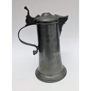 Pewter Tankard Jug Flagon Lidded Pitcher Engraved Stein Antique 10"